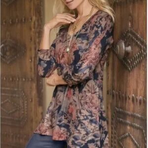 Soft Surroundings Women's Heavenly Soft Millie Crane Floral Print Tunic PXS